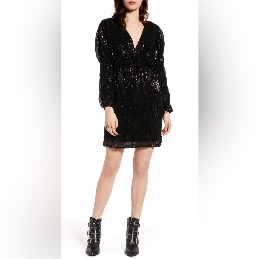 NA-KD Ladies Black Balloon Sleeve Sequin Dress. NWT. Size 34.